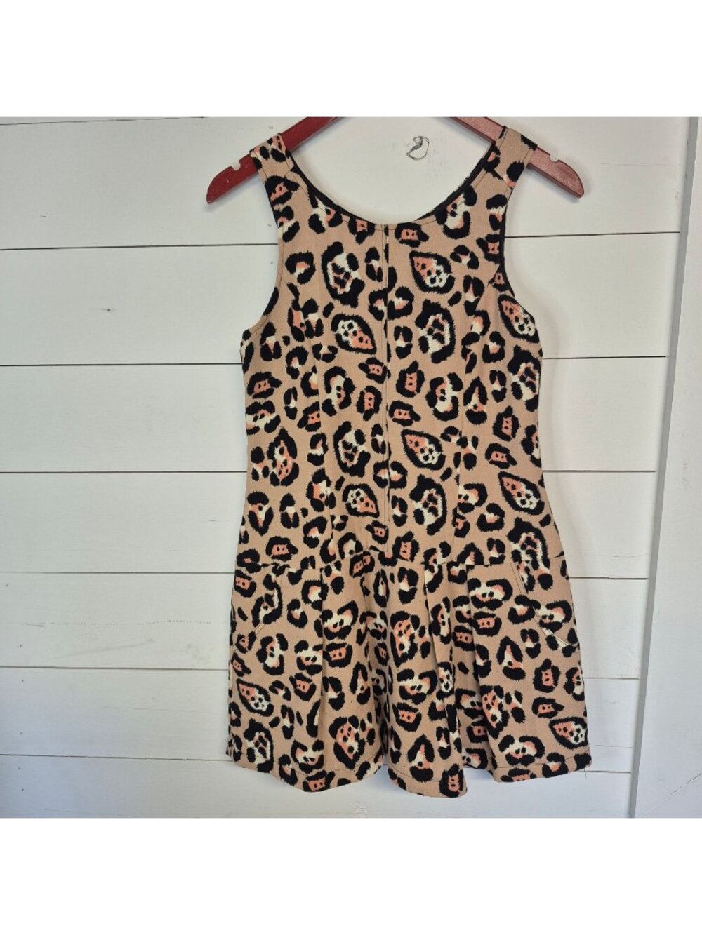 InLuv Leopard Print Sleeveless Mini Dress With Side Pockets Beige & Black Womens